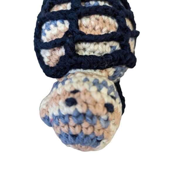 Hand Crocheted Yarn Blue tan  Turtle Plush Stuffed Animal Rattle  6in - Picture 3 of 8
